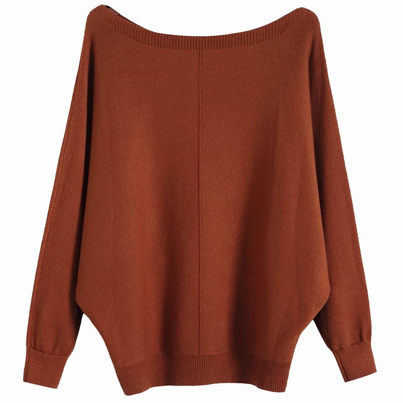 Ckikiou Womens Lightweight Oversized Boat Neck Sweaters Tops Dolman Batwing Sleeve Ribbed Knitted Pullovers - Image 1